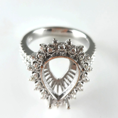 14K White Gold Diamond Halo Semi Mount Diamond Ring 0.79 Ctw 