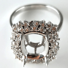 14K White Gold Diamond Halo Semi Mount Solitare Ring 0.97 Ctw
