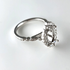 14K White Gold Diamond Halo Semi Mount Diamond Ring 0.64 Ctw