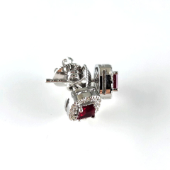 14K White Gold Diamond Halo Ruby Screwback Earrings 0.99 Ctw
