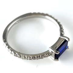14K White Gold Blue Sapphire and Diamond Ring 1.05 Ctw 