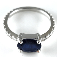 14K White Gold Oval Shape Sapphire Diamond Ring 2.32 Ctw 