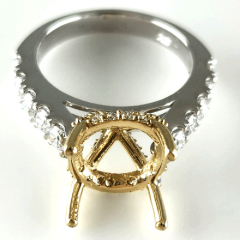 14K Two Tone Semi Mount Diamond Ring 1.09 Ctw
