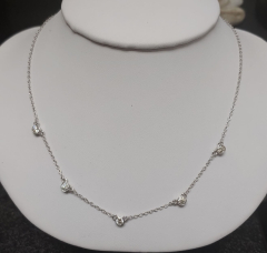14k White Gold 16" Round Bezel Set Diamond Necklace 