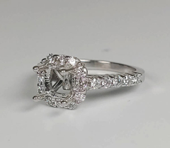 14k White Gold Semi Mount Diamond Halo Diamond Engagement Ring 0.84 Ctw 