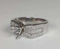 18k White Gold Semi Mount Prong Setting Diamond Princess Invisible Channel Engagement Ring 2.35 Ctw 
