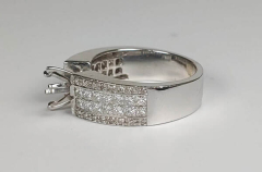 18k White Gold Semi Mount Princess Cut Invisible Set and Round Cut Diamonds Engagement Ring