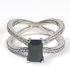 14k White Gold Emerald Green Tourmaline Split Shank Diamond Ring 1.70 Ctw 