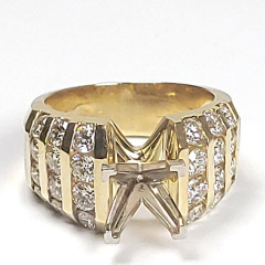 14k Yellow Gold Semi Mount Side Round Channel Set Engagement Ring 2.43 Ctw 
