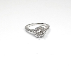 14k White Gold Semi Mount Diamond Halo Engagement Ring 0.54 Ctw 