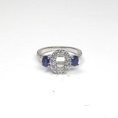 14k White Gold Semi Mount Two Oval Side Sapphires Diamond Ring 1.49 Ctw 
