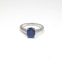 14k White Gold Oval Sapphire Center Stone Diamond Ring 2.00 Ctw 
