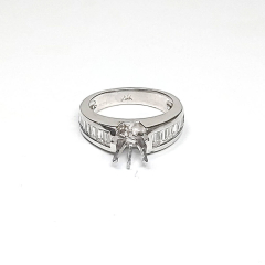 14k White Gold Semi Mount Side Diamond Baguettes Channel Set Engagement Ring 1.06 Ctw