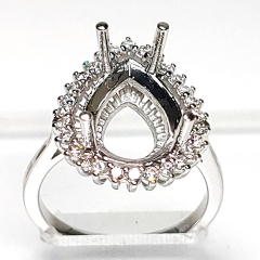 14k White Gold Semi Mount Round Brillant Diamonds Halo Engagement Ring 0.55 Ctw