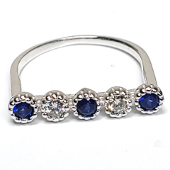 14K White Gold Round Brilliant Diamonds and Round Blue Sapphire Anniversary Band 0.52 Ctw