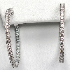 14k White Gold Round Brilliant Diamonds Oval Shaped Hoop Earrings 2.38 Ctw