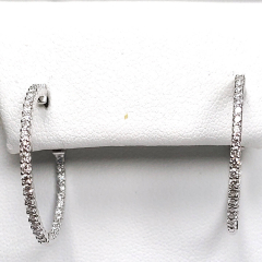 14k White Gold Round Brilliant Diamonds Round Shaped Hoop Earrings 0.89 Ctw