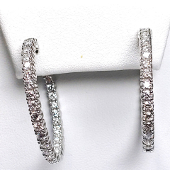 14k White Gold Round Brilliant Diamonds Oval Shaped Hoop Earrings 3.31 Ctw