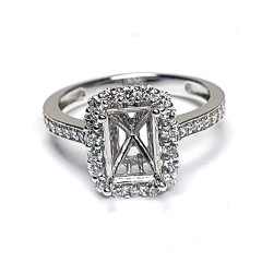 14k White Gold Semi Mount Round Brilliant Diamonds Halo Diamond Engagement Ring 0.59 Ctw