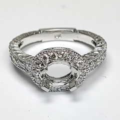 14k White Gold Semi Mount Round Brilliant Diamonds Halo Diamond Engagement Ring 0.56 Ctw