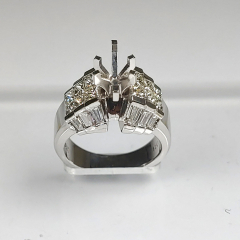 18K White Gold Semi Mount Princess and Baguette Diamonds Engagement Ring 2.33 Ctw 