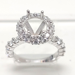 14K White Gold Semi Mount Diamond Halo Engagement Ring 1.71 Ctw 