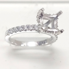 14K White Gold Semi Mount Diamond Halo Engagement Ring 0.75 Ctw 