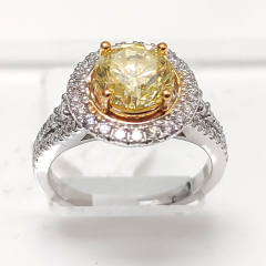 14k White Gold Fancy Intense Yellow Diamond Stone Diamond Ring 2.79 Ctw 