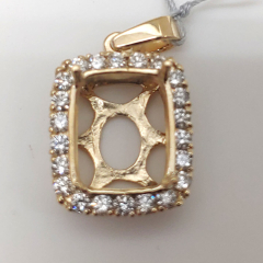 14k Solid Yellow Gold Semi Mount Diamond Halo Pendant with Veil 0.65 Ctw 