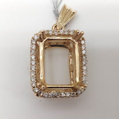14k Solid Yellow Gold Semi Mount Diamond Halo Pendant with Veil 0.38 Ctw 