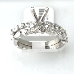 14K White Gold Semi Mount Round and Marquise Diamond Wedding Set 1.03 Ctw 