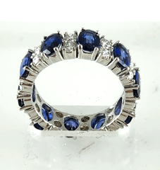 14k White Gold Round Diamond and Oval Blue Sapphired Eternity Band 7.05 Ctw 