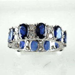 14k White Gold Round Diamond and Oval Blue Sapphired Eternity Band 7.05 Ctw 