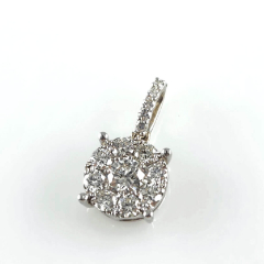 14K White Gold Round Diamond Invisible Cluster Pendant with Veil 0.90 Ctw 