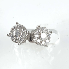 14K White Gold Round Diamond Invisible Cluster Screwback Earrings 0.99 Ctw