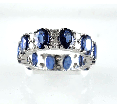 14K White Gold Round Diamond and Oval Blue Sapphire Eternity Band 6.87 Ctw 