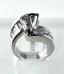18K White Gold Semi Mount Baguette and Princess Diamond Engagement Ring 1.76 Ctw 