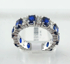 18K White Gold Diamond and Oval Blue Sapphire Eternity Band 7.19 Ctw 