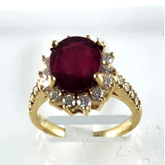 14K Yellow Gold Diamond Halo Oval Ruby Ring 5.35 Ctw