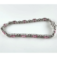 14k White Gold 8" Diamond and Pink Sapphire Bracelet 8.14 Ctw 