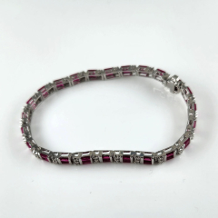 14k White Gold 8" Diamond and Ruby Bracelet 4.93 Ctw 