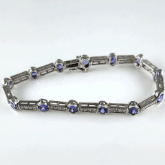 14k White Gold 8" Diamond and Tanzanite Bracelet 8.50 Ctw