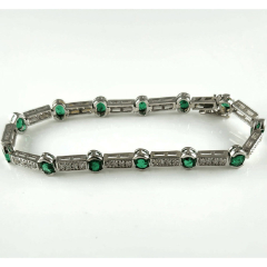 14k White Gold 8" Diamond and Emerald Bracelet 8.91 Ctw 