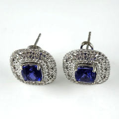 14K White Gold Cushion Tanzanite Center and Diamond French Clip Earrings 5.36 Ctw 