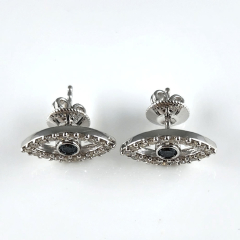14K White Gold Blue Diamond and Diamond Eye Screw Back Earrings 0.84 Ctw