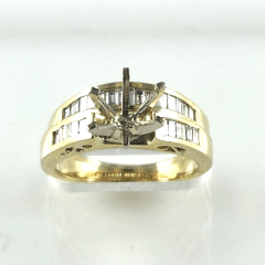 14K Yellow Gold Diamond Baguette Channel Set Semi Mount Wedding Set 1.10 Ctw 
