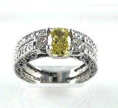 14K White Gold Round and Princess Diamond Three Stone Yellow Sapphire Cushion Wedding Set 3.06 Ctw 