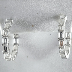 14K White Gold Diamond Baguette Hoop Earrings 4.76 ctw 