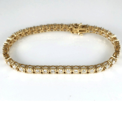 14K Solid Yellow Gold Round Cut Diamond Tennis Braclet 4.13 Ctw 