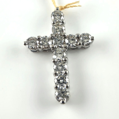 14K White Gold Round Cut Diamonds Cross Pendant 3.01 Ctw 
